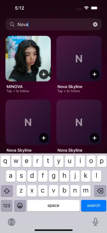 The search screen, with live results for artists as the name is typed.